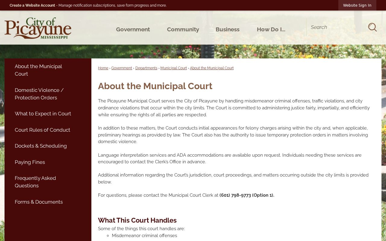 Picayune Municipal Court jurisdiction
