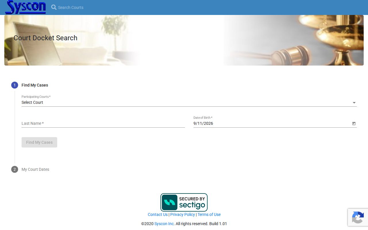 Court docket search interface