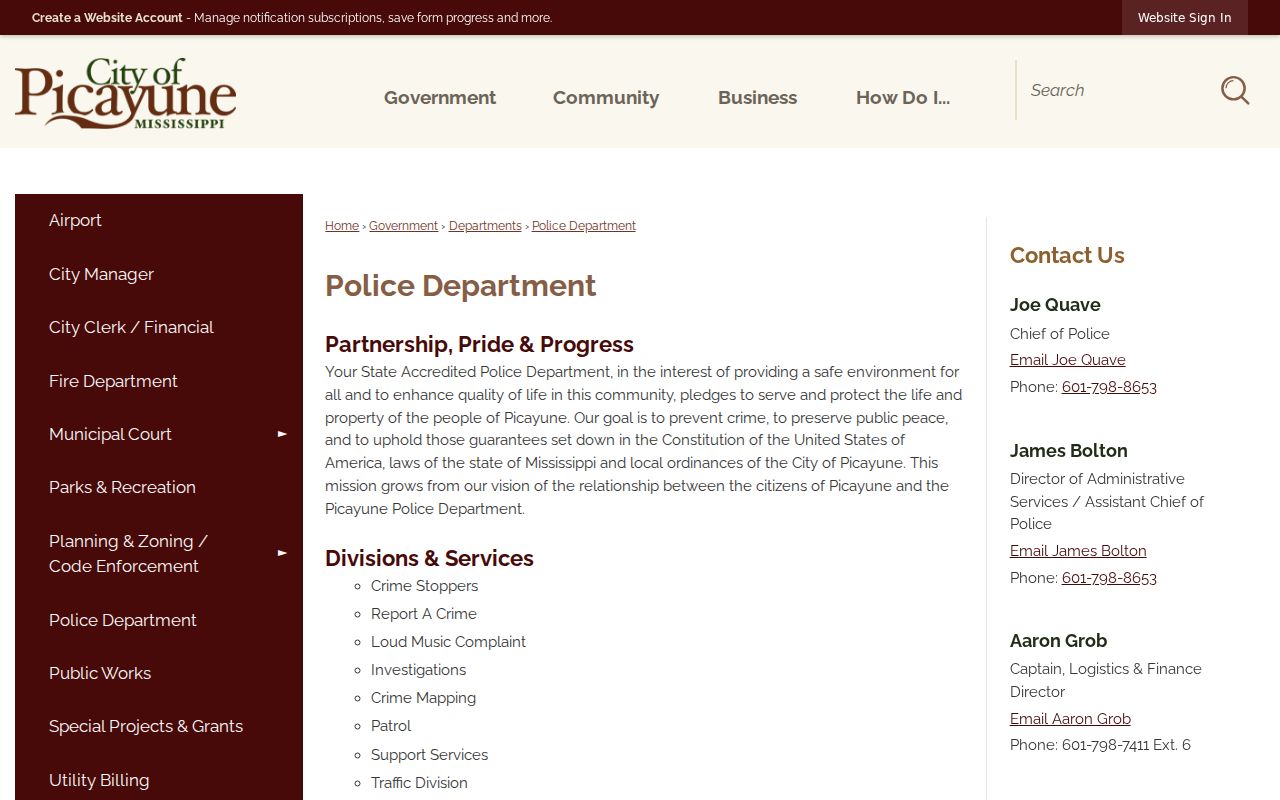 Picayune Police records contacts