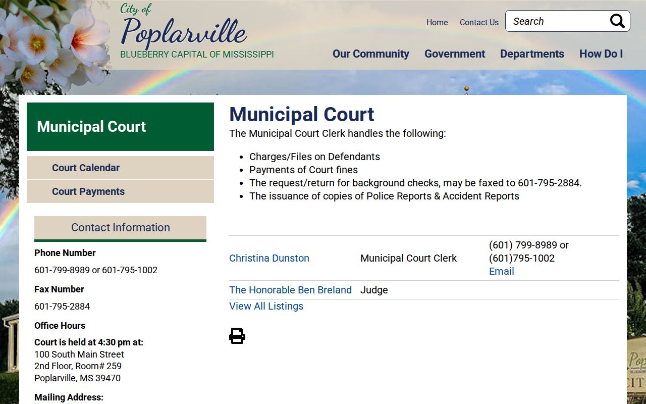 Poplarville Municipal Court contacts
