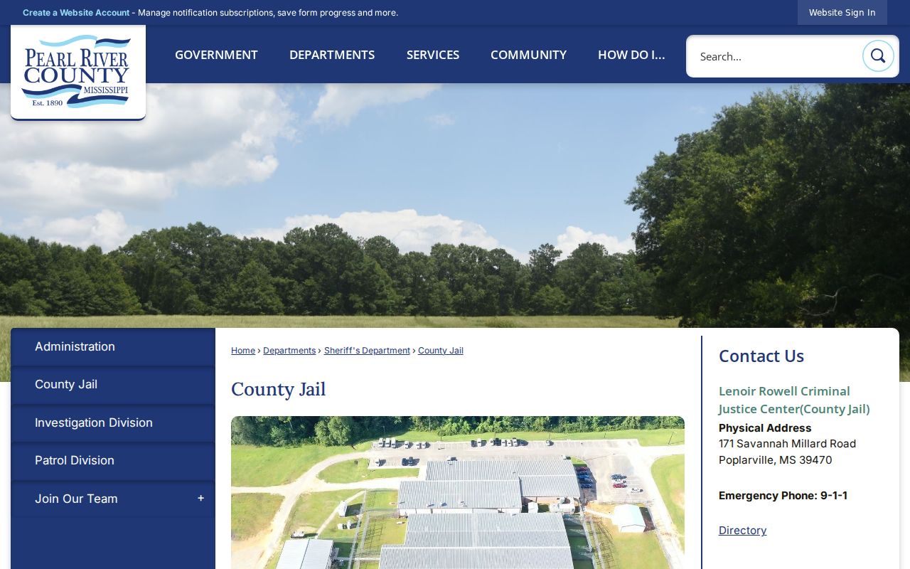 Pearl River County jail contact page