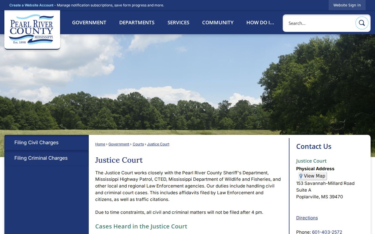 Pearl River County Justice Court page