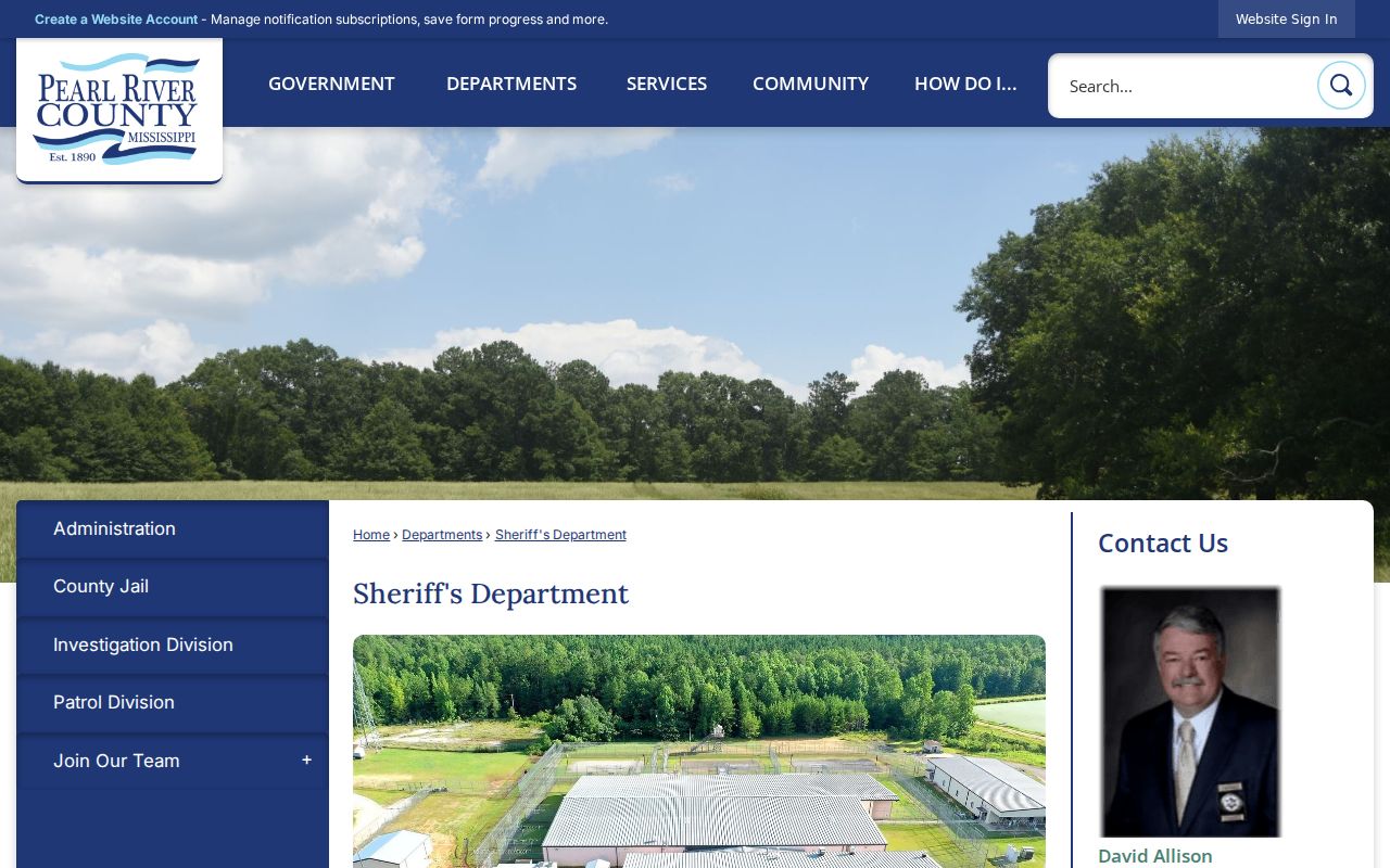 Pearl River County Sheriff contact page